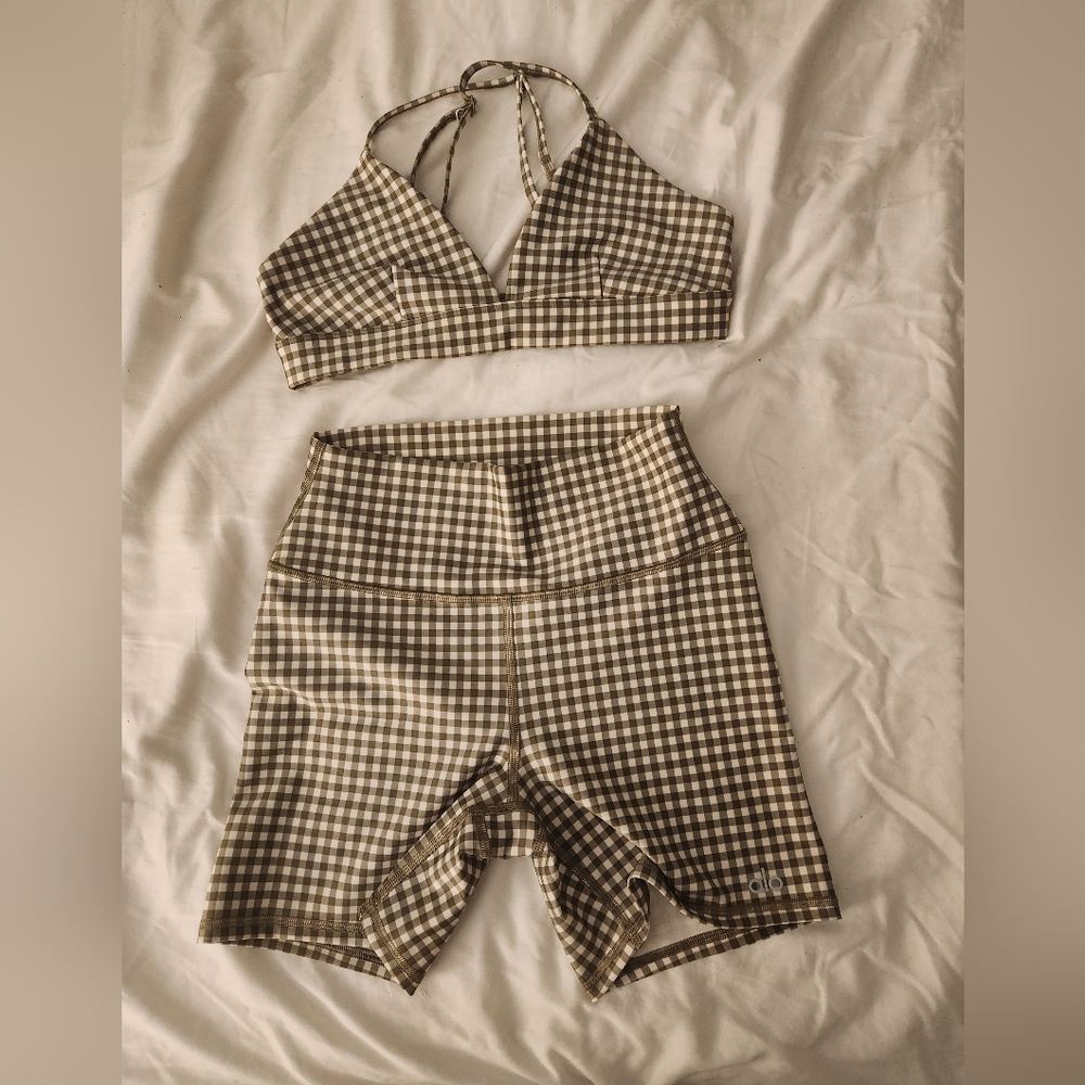 ALO Yoga Gold Gigham  Checkered Set SMALL